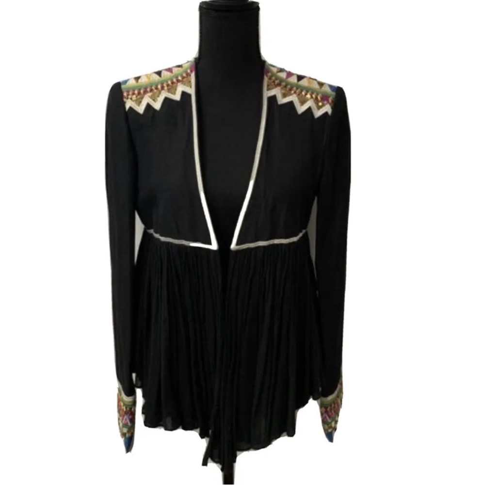 SASS & BIDE PEEK BOO SILK EMBELLISHMENTS BLACK JACKET SZ EURO 40 AUS/UK 10 US 6